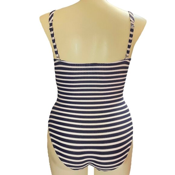 Niptuck Swim Nautical Stripe Ahoy Foil Twist Front Tummy Control Swimsuit US 8 - Picture 4 of 8